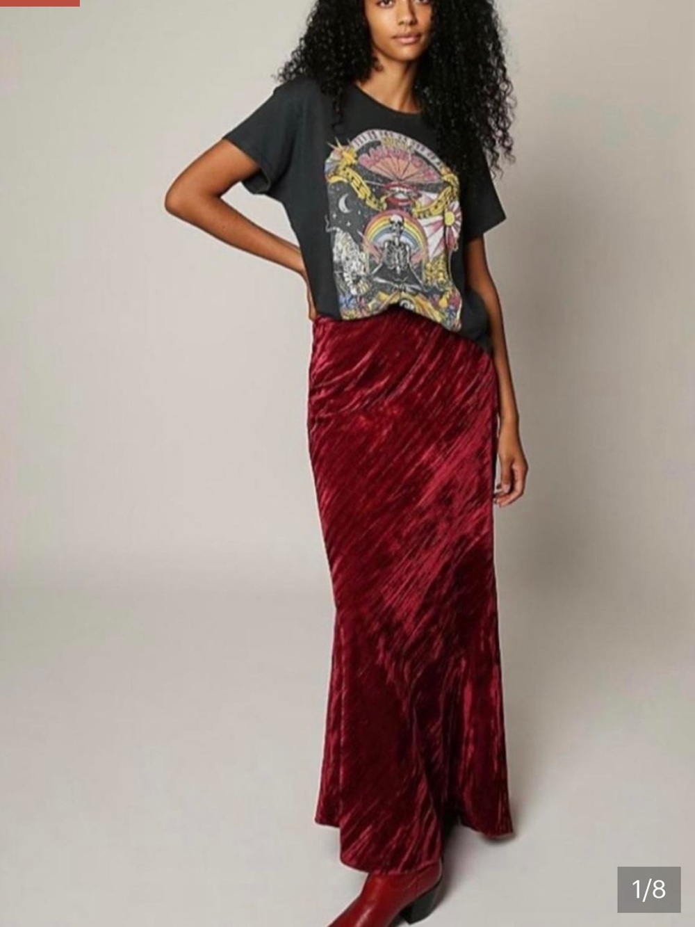 Free People Noa Velvet Slip Maxi Skirt Fairytale Red Womens Large